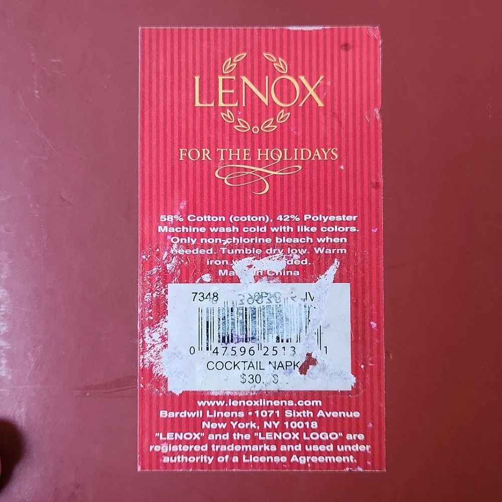 Lenox For The Holidays Cocktail Napkins Set Of 6 New In Original Box
